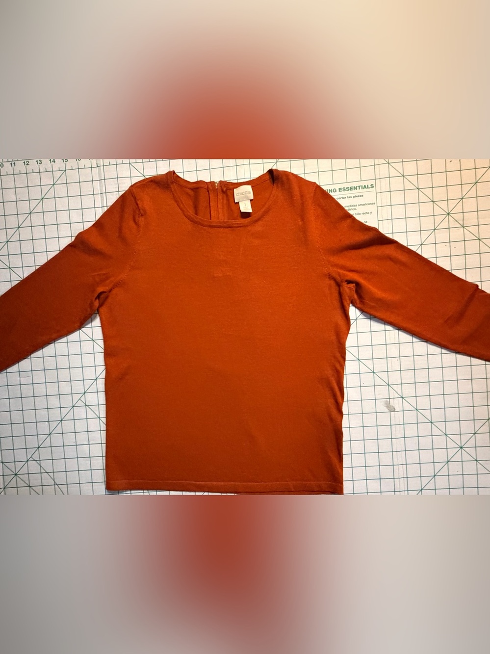 2 Chico's Long Sleeve Scoop Neck Tops - Burnt Orange & Blue
